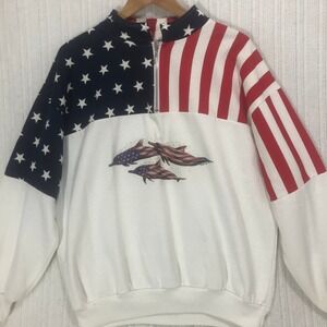ESX Sport Wear Patriotic Pullover Sweatshirt American Flag Dolphins‎ L